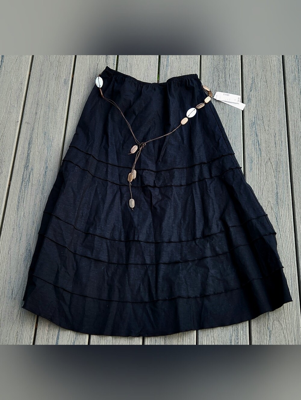 dressbarn Black Tiered A-Line Skirt with Shell Tie